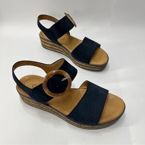 GABOR Women’s 6 Summer Coastal Blue Wedge Sandals Buckle Slingback Comfort Shoes